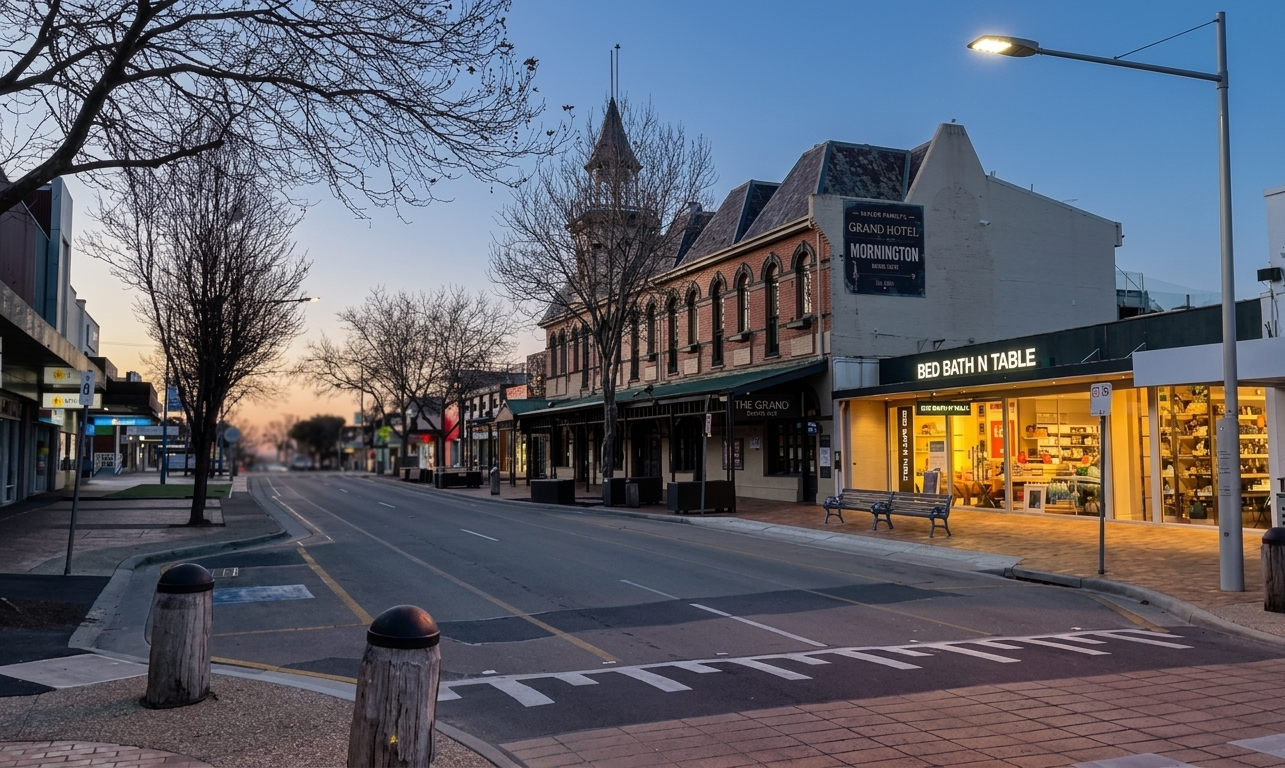 Mornington Main Street at dusk — the heart of our community